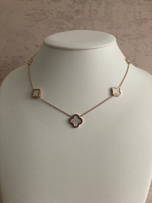 Rose Gold White Clover Necklace