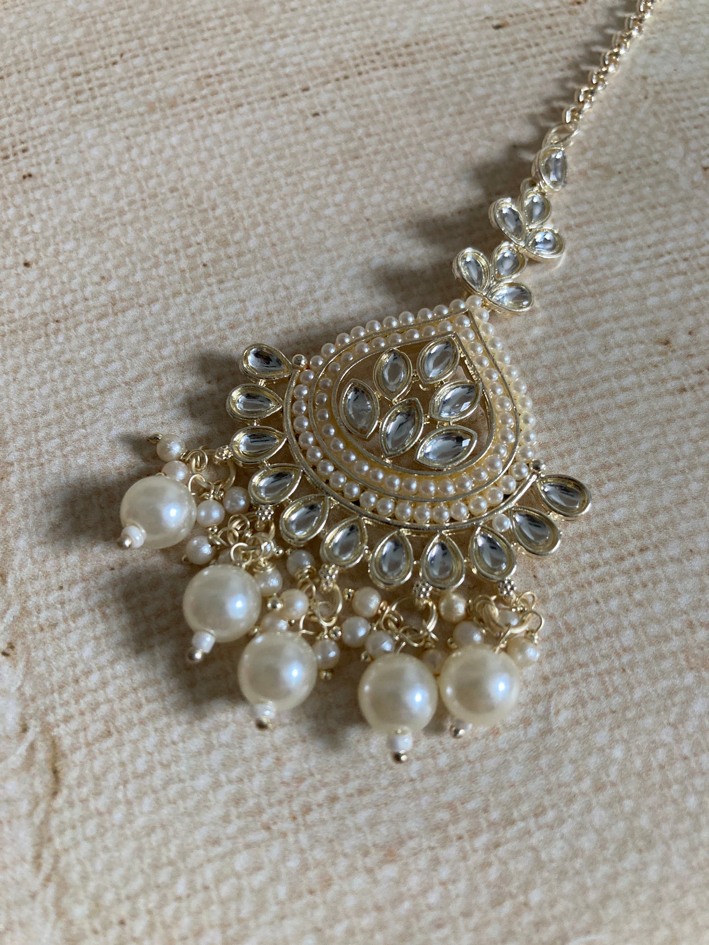 Gold Plated Kundan And Pearl Tikka (ST1015)