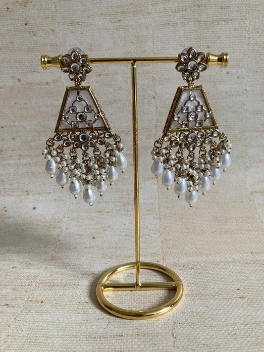 Farah Antique Gold Plated Kundan And Pearl Dangle Earrings (ST1016)