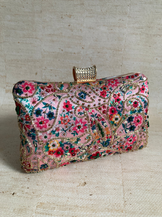 Rosalie Floral Rectangular Clutch (ST1005) (Pink Multicoloured)