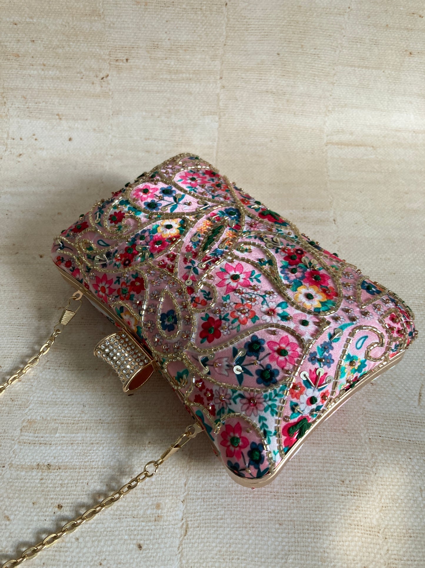 Rosalie Floral Rectangular Clutch (ST1005) (Pink Multicoloured)