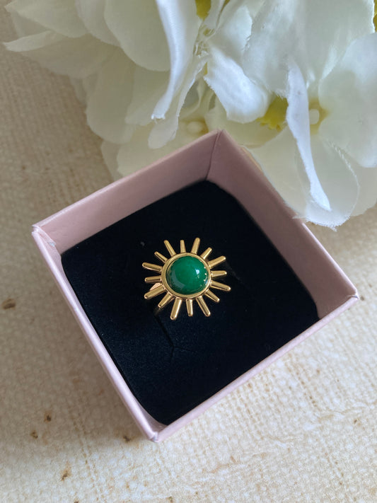 Gold Adjustable Sun Ring (ST866) (Emerald Green)