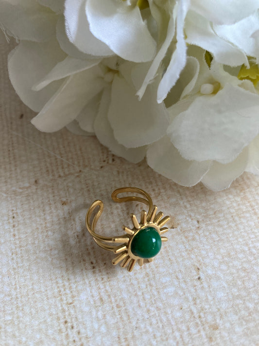 Gold Adjustable Sun Ring (ST866) (Emerald Green)