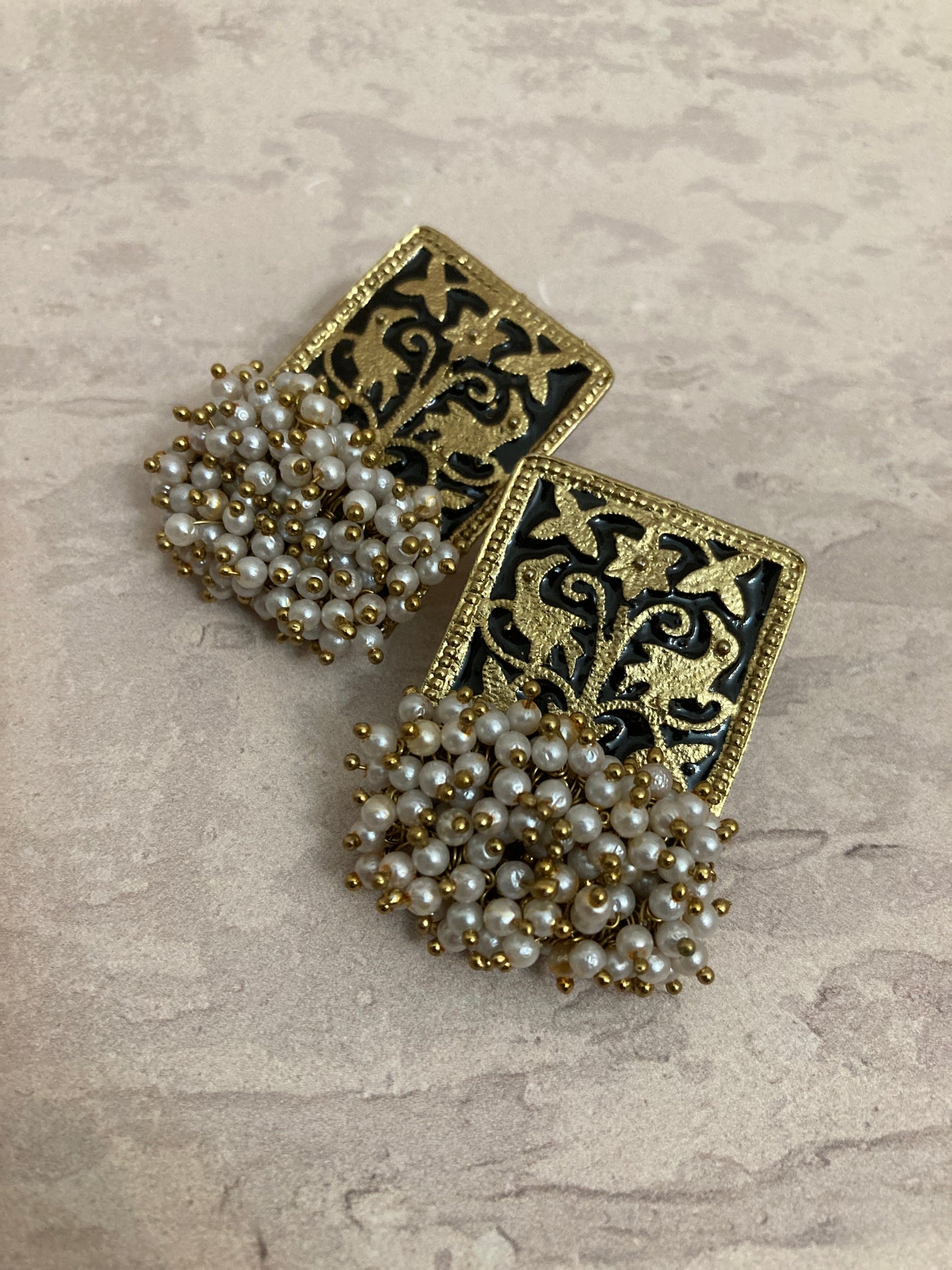 Mahira Meenakari Earrings (Black) (ST718)