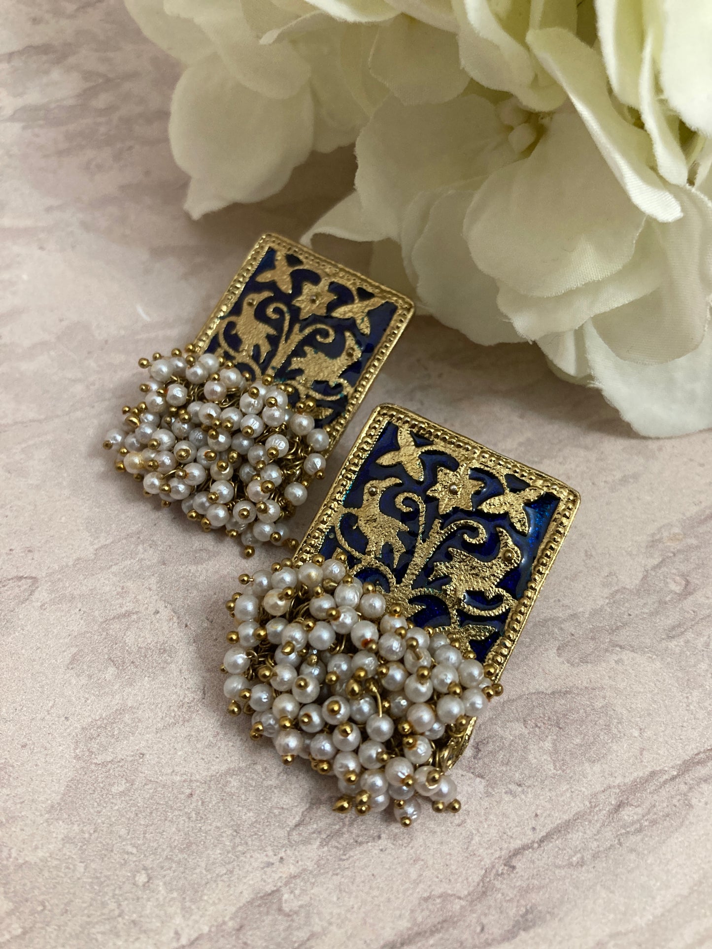 Mahira Meenakari Earrings (Navy) (ST718)