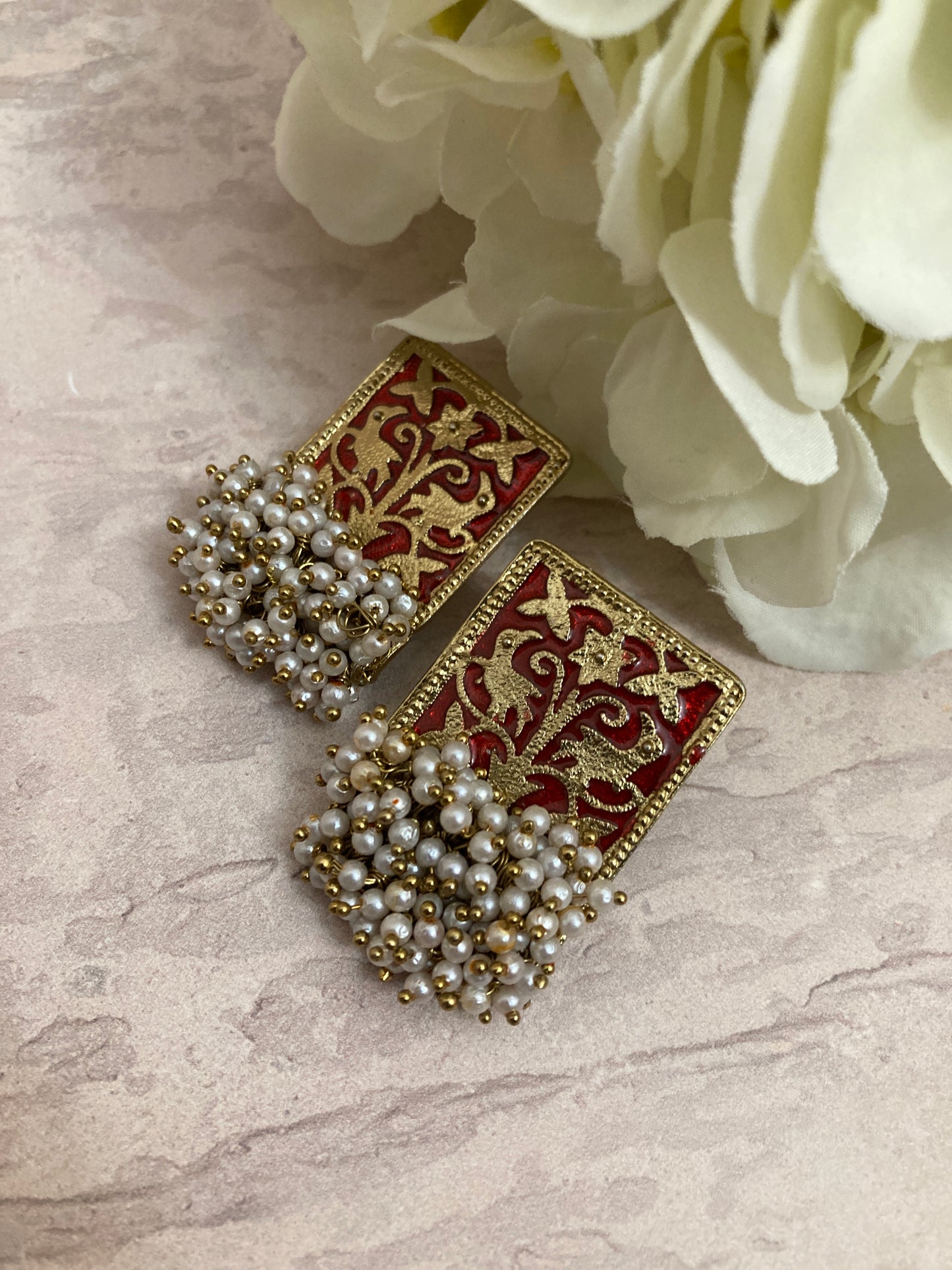 Mahira Meenakari Earrings (Red) (ST718)