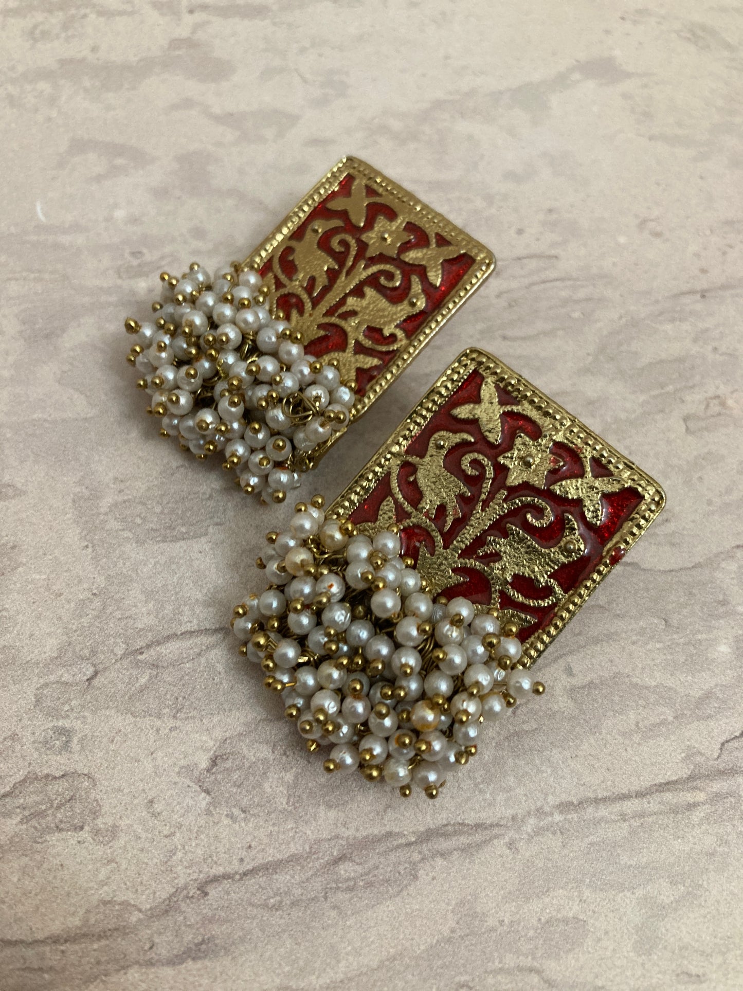 Mahira Meenakari Earrings (Red) (ST718)