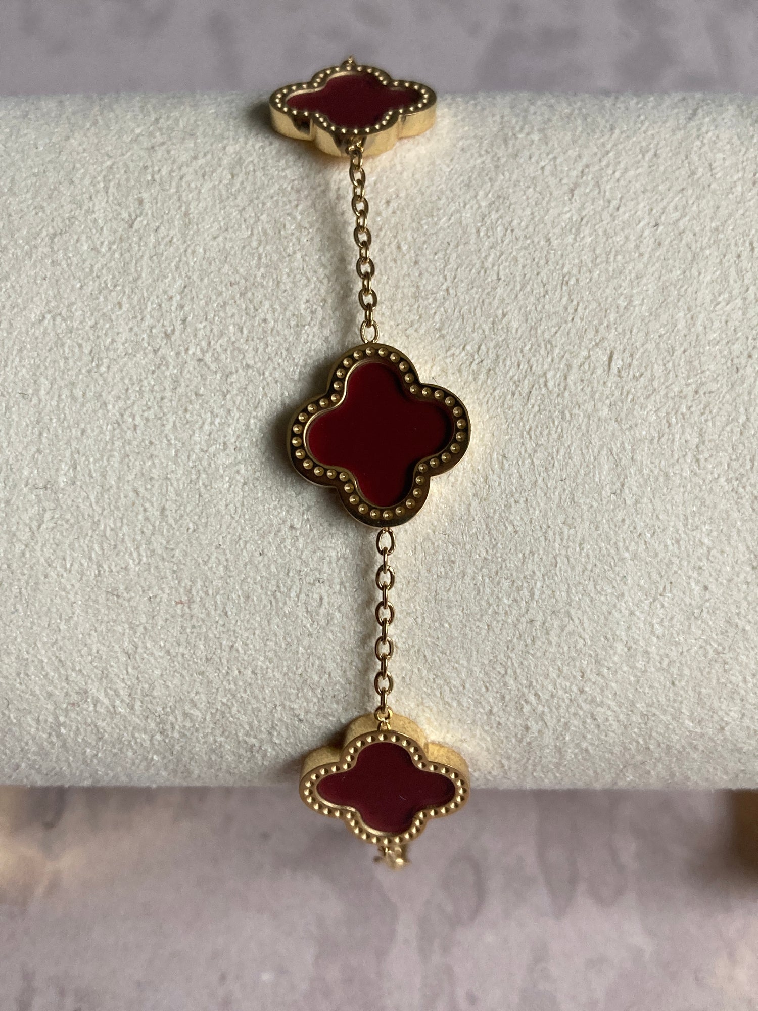 Buy Gold Maroon Adina Clover Bracelet 