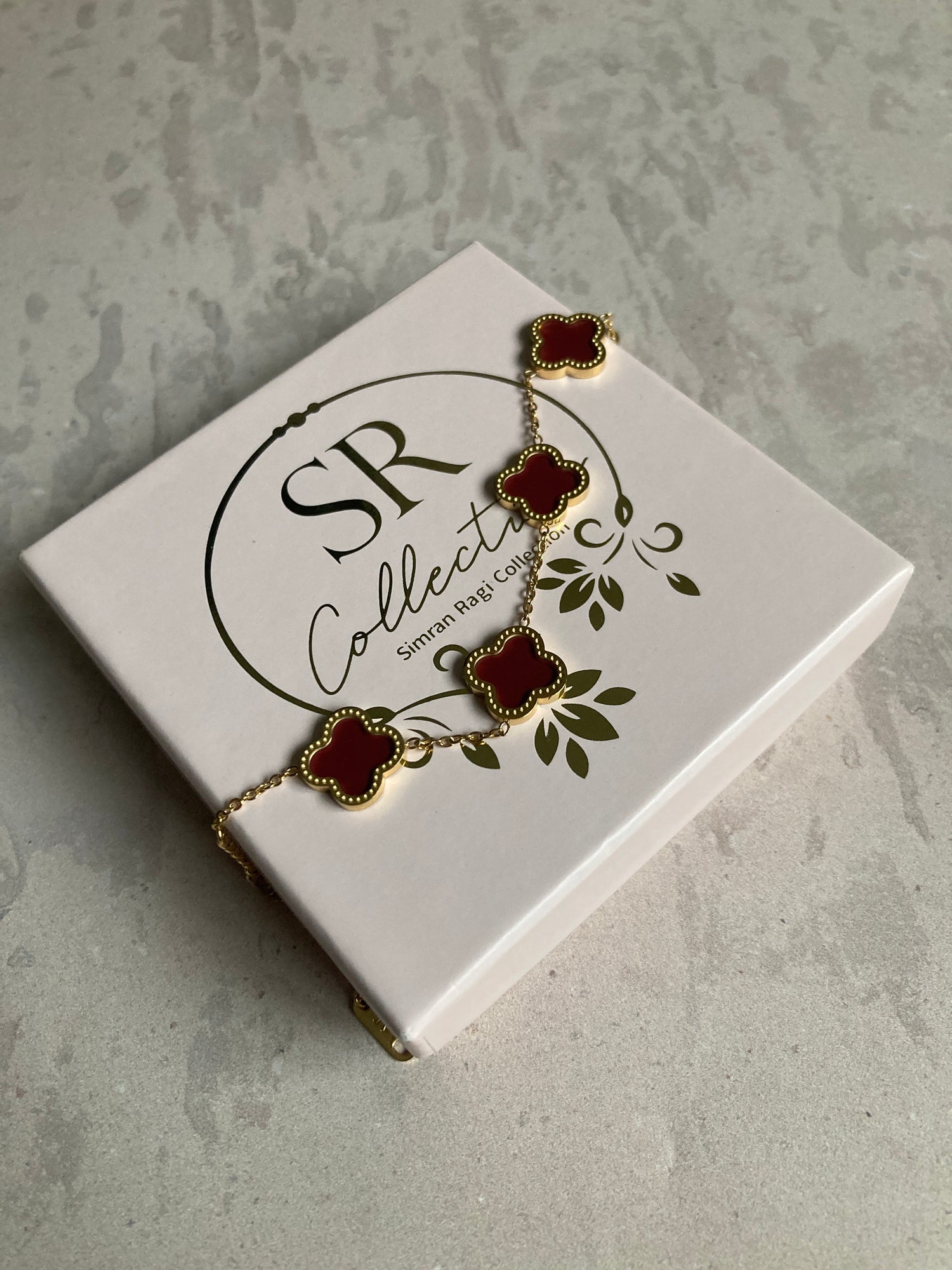 Buy Gold Maroon Adina Clover Bracelet 