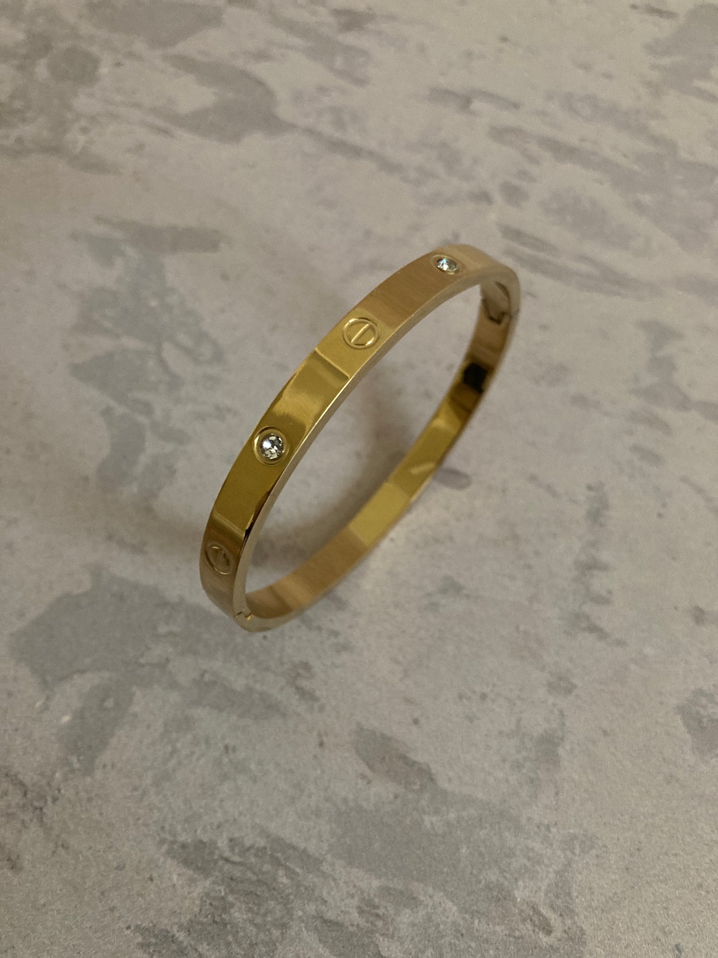 Stainless Steel Engraved Gold Zirconia Bangle (ST821)