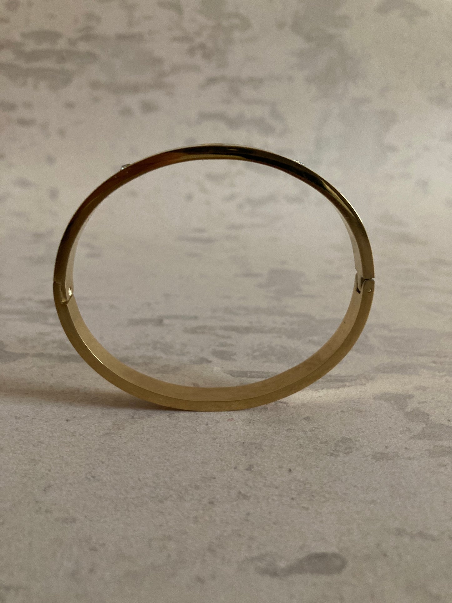 Stainless Steel Engraved Gold Zirconia Bangle (ST821)