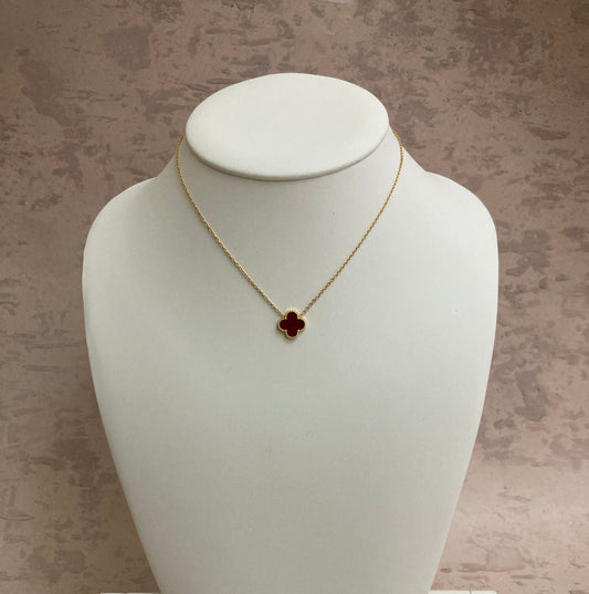 Gold Plated Maroon Gold Single Clover Necklace (ST830)