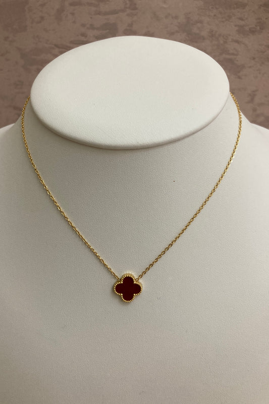 Gold Plated Maroon Gold Single Clover Necklace (ST830)