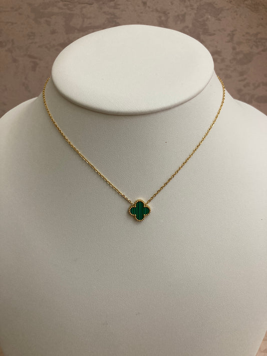 Gold Plated Emerald Gold Single Clover Necklace (ST830)