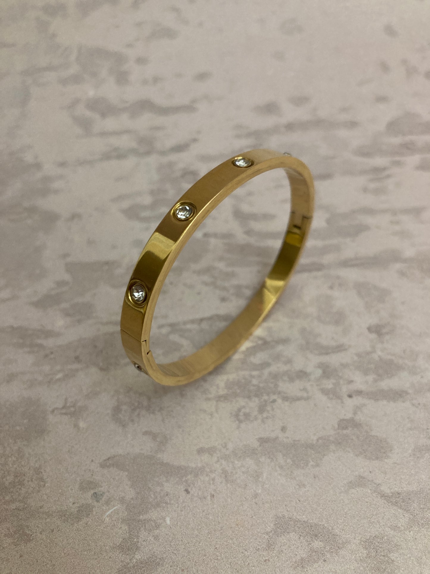 Stainless Steel Gold Zirconia Bangle (ST821)