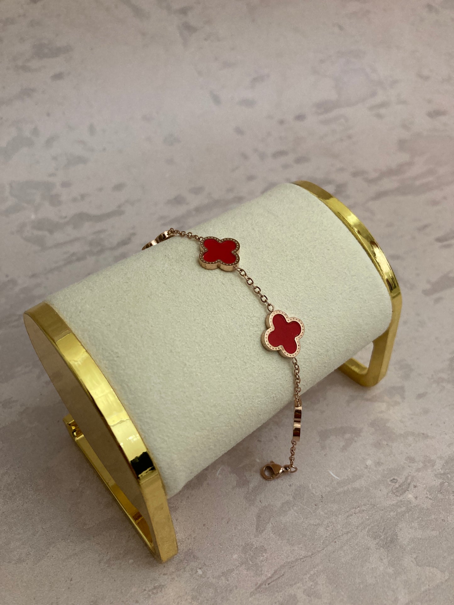 Adina Clover Bracelet (ST374) (Rose Gold Red)