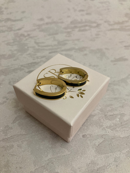 Gold Plated Colour Block Earrings (ST839) (Black)