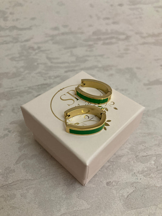 Gold Plated Colour Block Earrings (ST839) (Green)