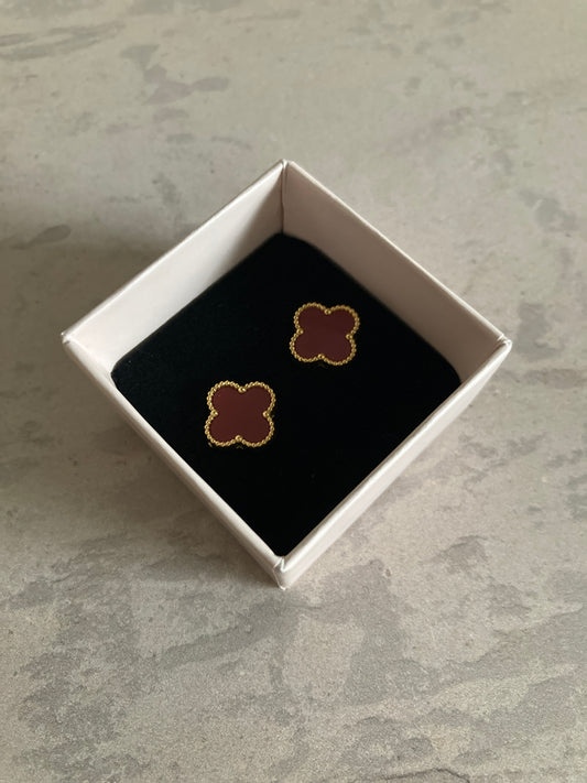 Clover Stud Earrings (ST814) (Gold Maroon)