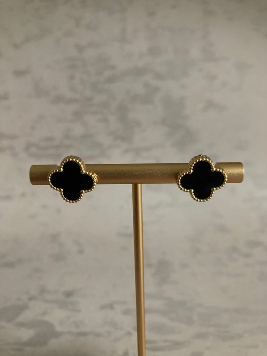 Clover Stud Earrings (ST814) (Gold Black)