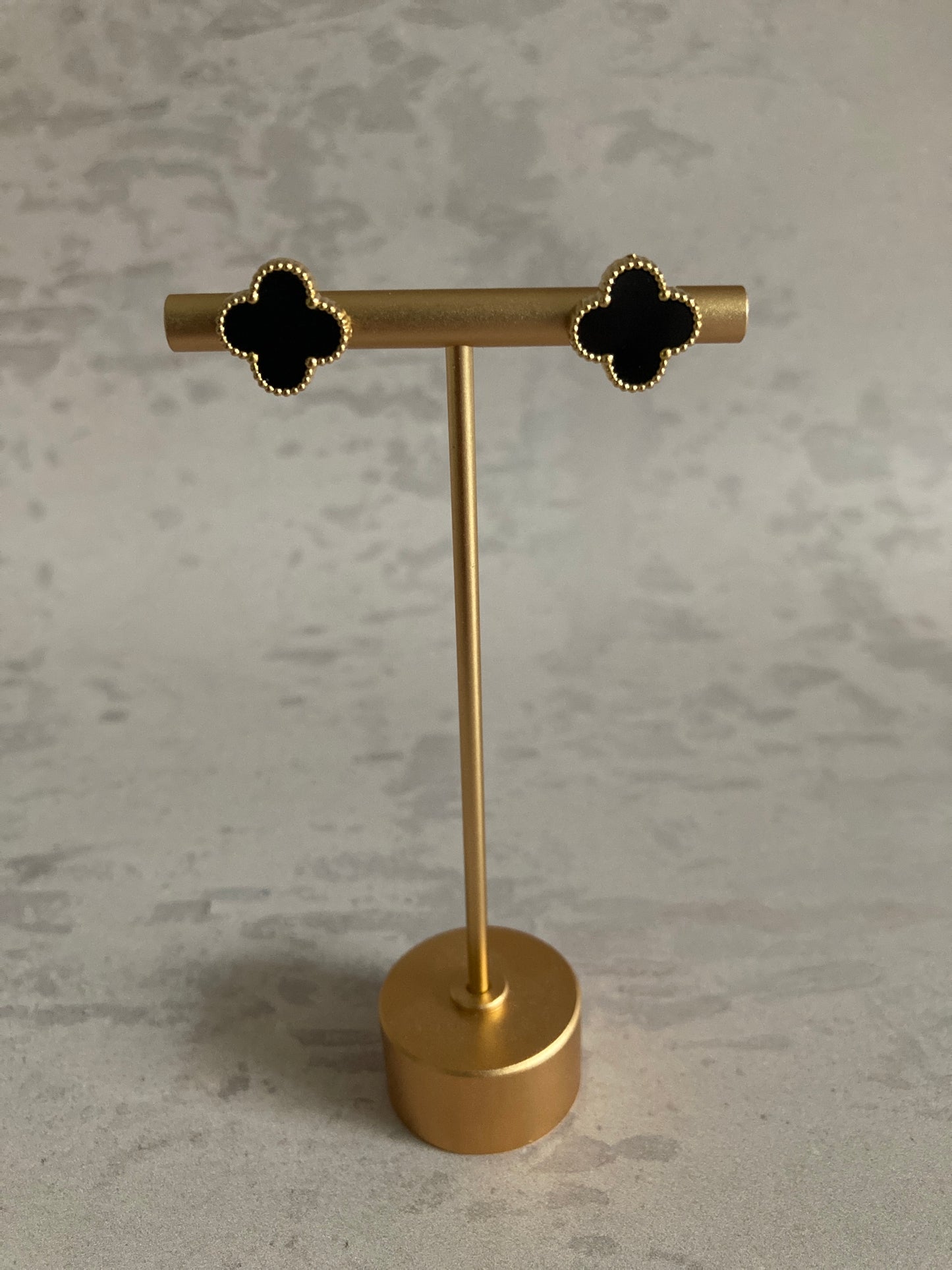 Clover Stud Earrings (ST814) (Gold Black)