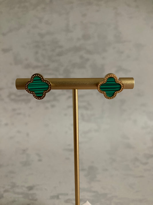 Clover Stud Earrings (ST814) (Gold Green)