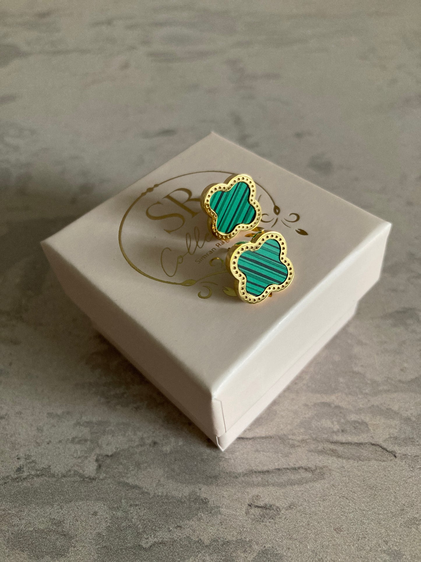 Clover Stud Earrings (ST814) (Gold Green)