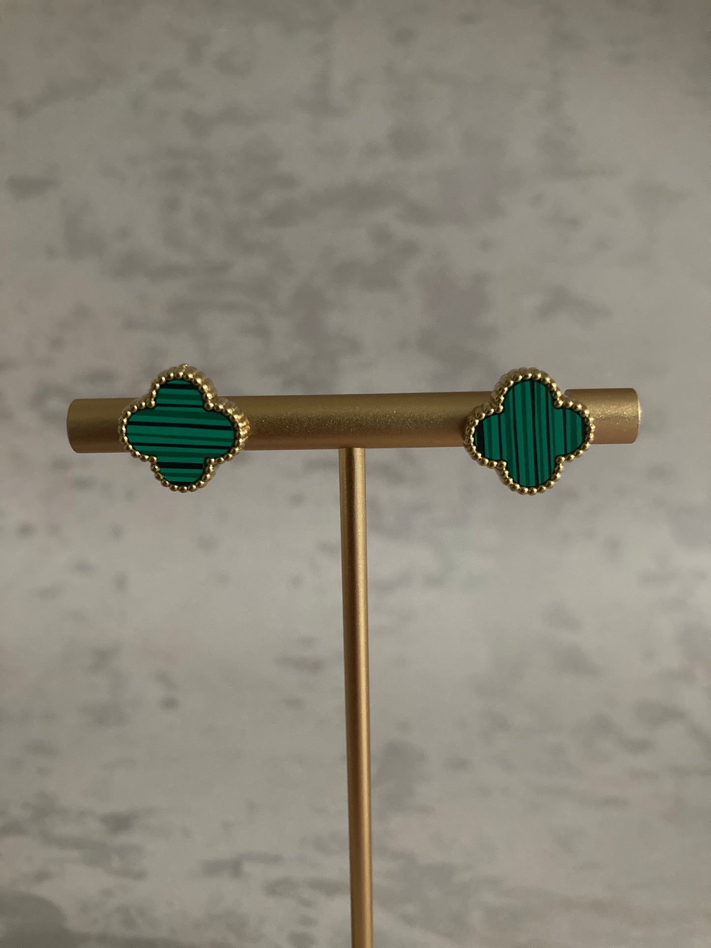 Clover Stud Earrings (ST814) (Gold Green)