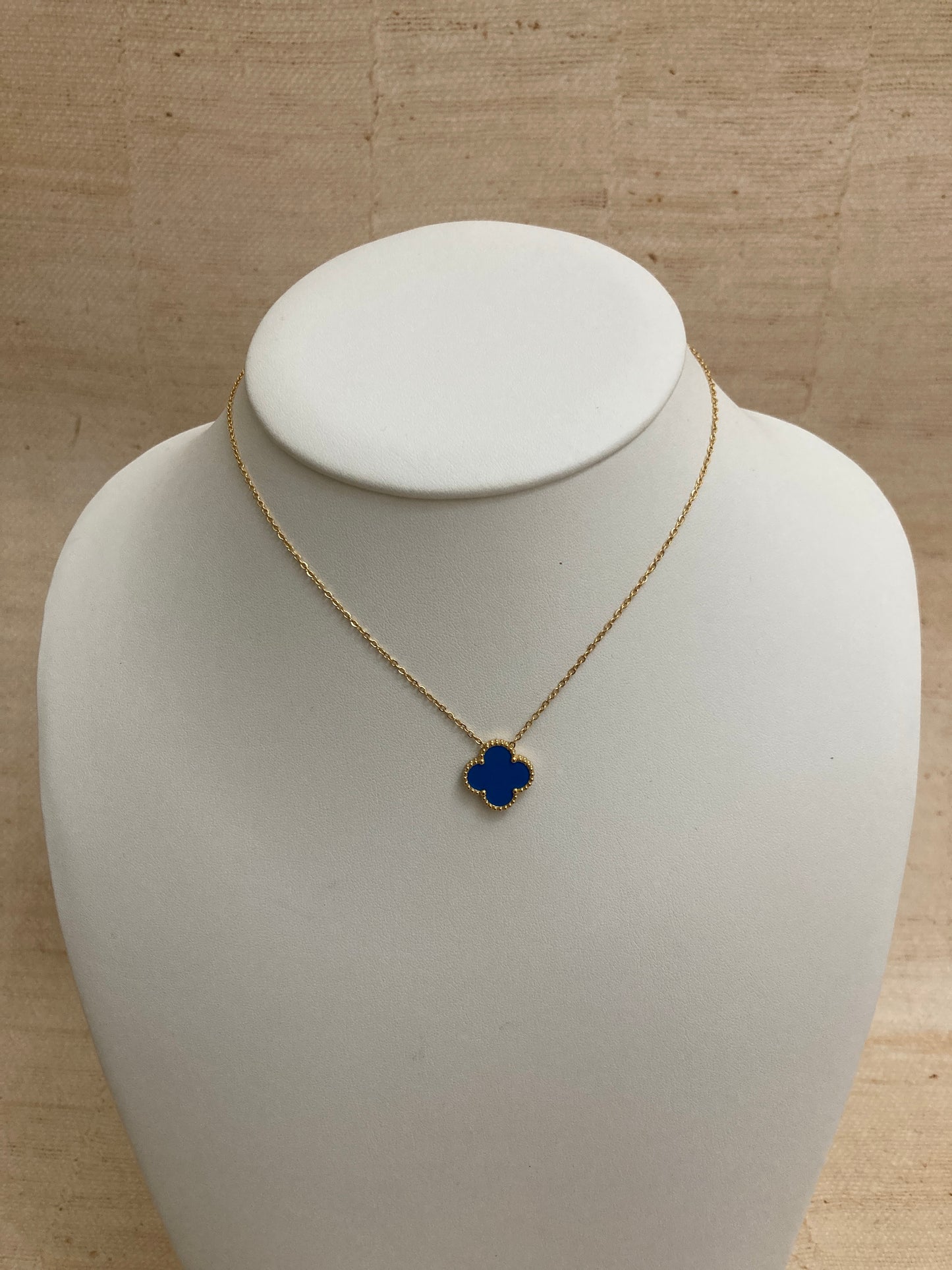 Double Sided Single Clover Necklace (ST833) (Blue)