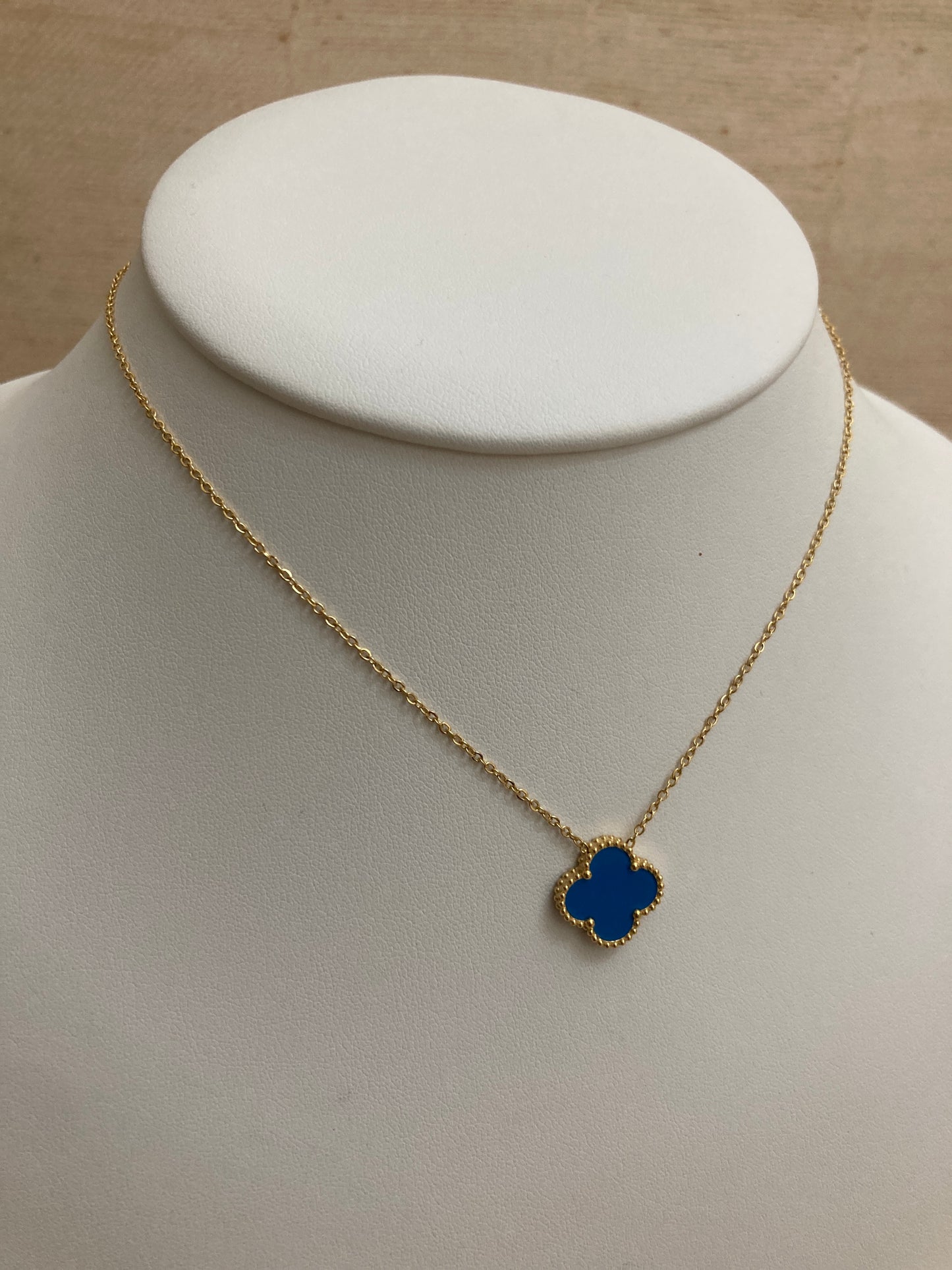 Double Sided Single Clover Necklace (ST833) (Blue)