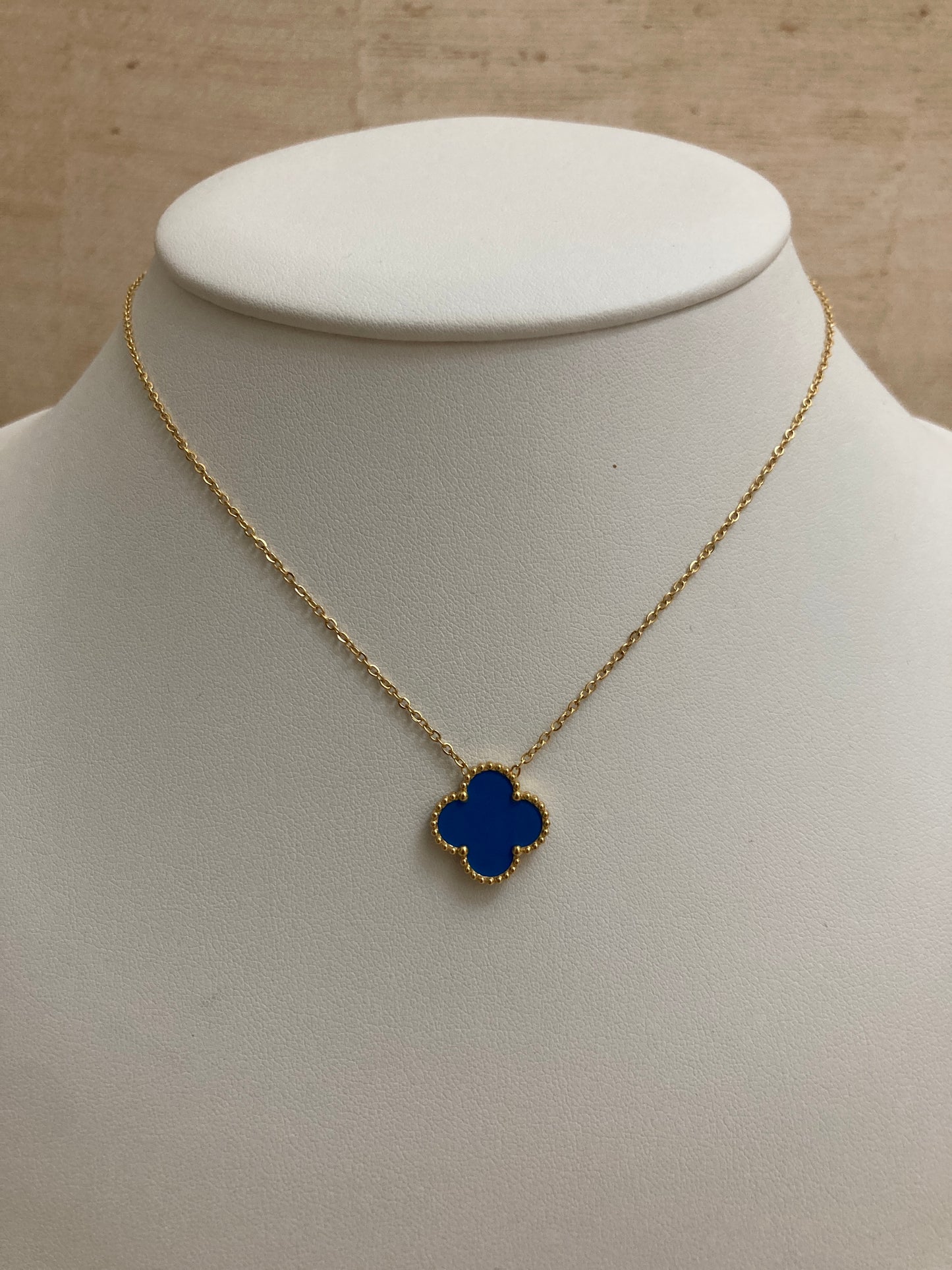 Double Sided Single Clover Necklace (ST833) (Blue)