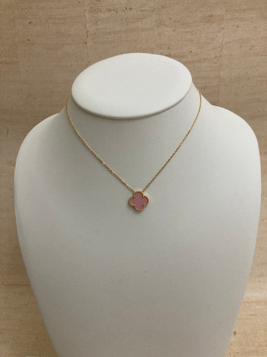 Double Sided Single Clover Necklace (ST833) (Pink)