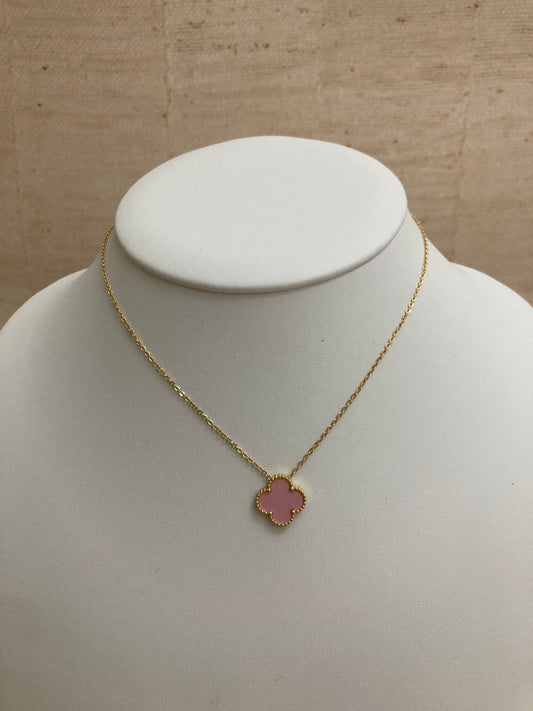 Double Sided Single Clover Necklace (ST833) (Pink)