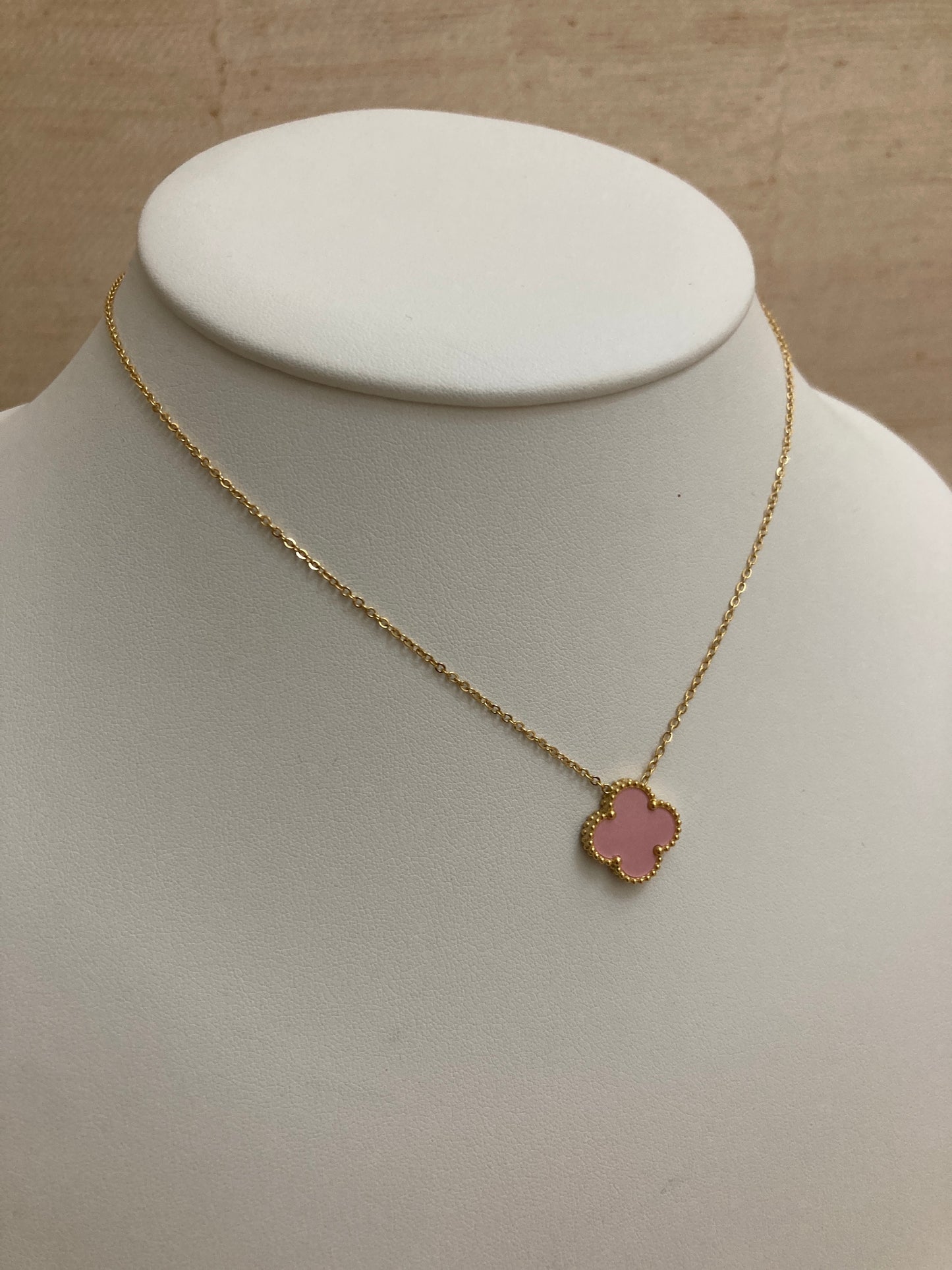 Double Sided Single Clover Necklace (ST833) (Pink)