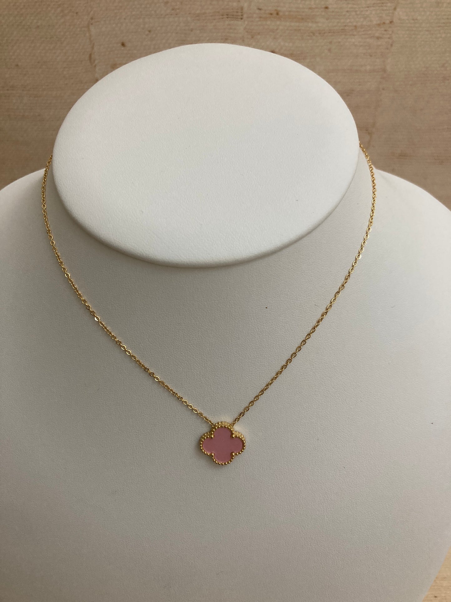 Double Sided Single Clover Necklace (ST833) (Pink)