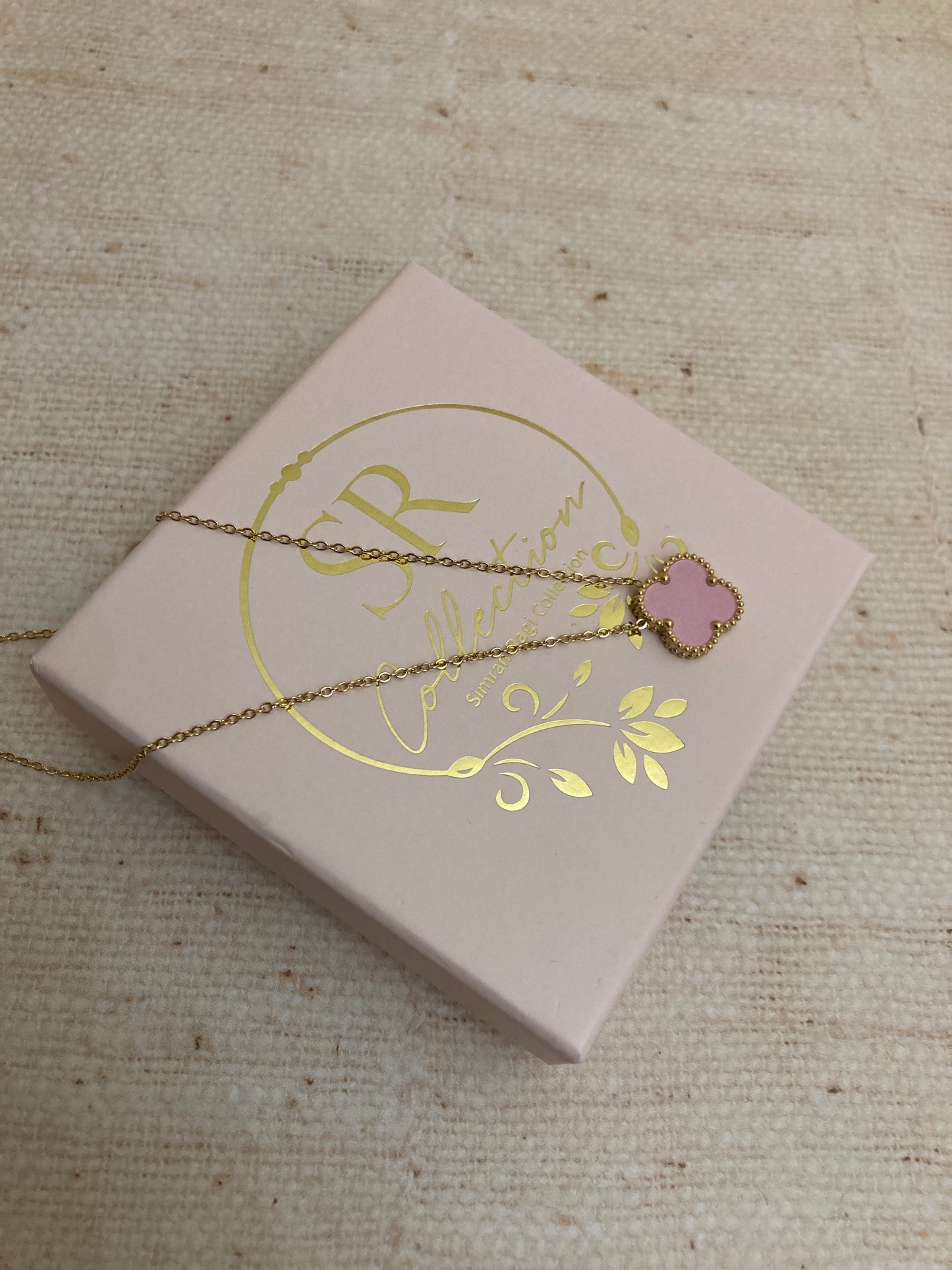 Double Sided Single Clover Necklace (ST833) (Pink)