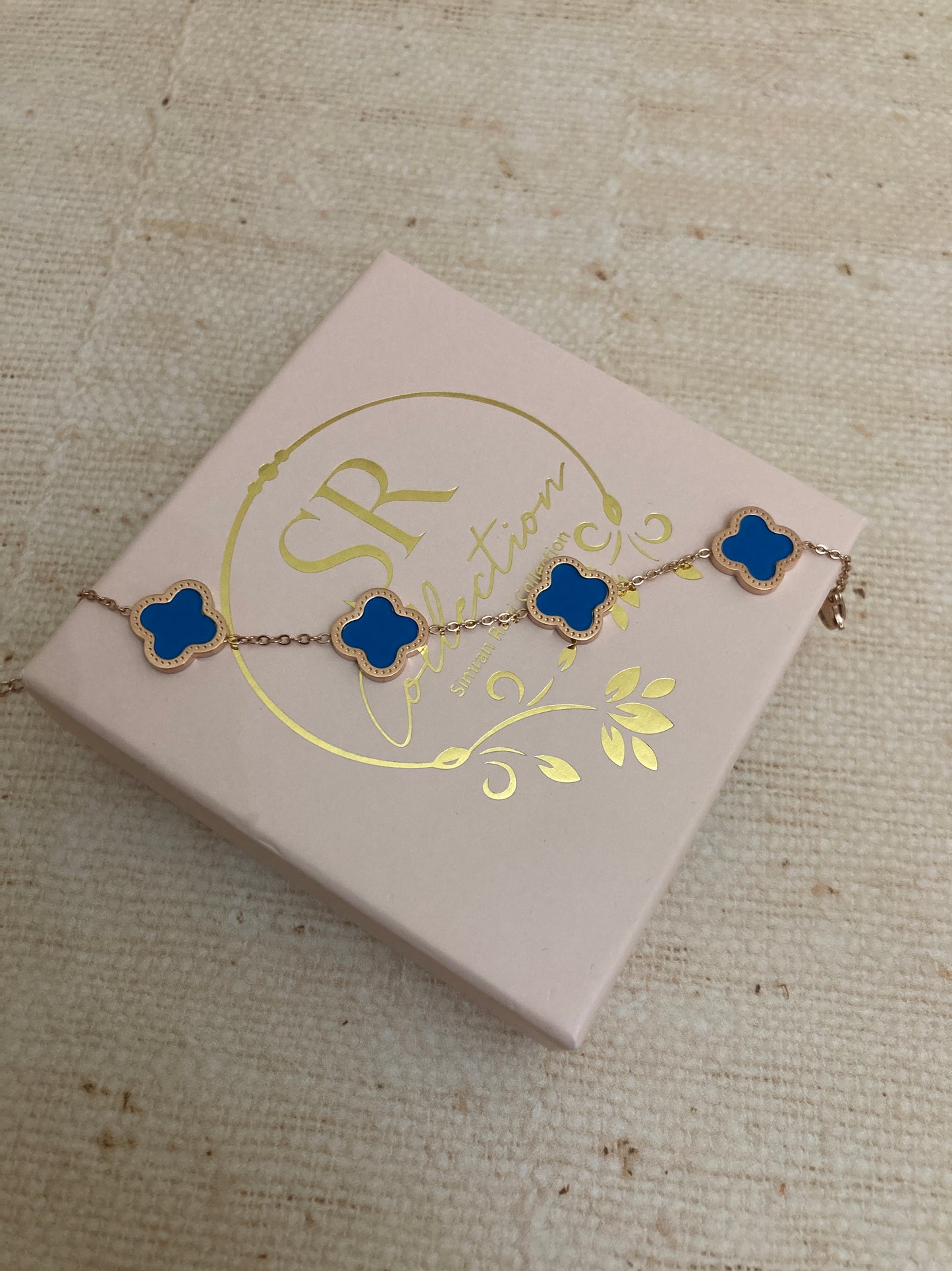 Adina Clover Bracelet (ST374) (Rose Gold Blue)