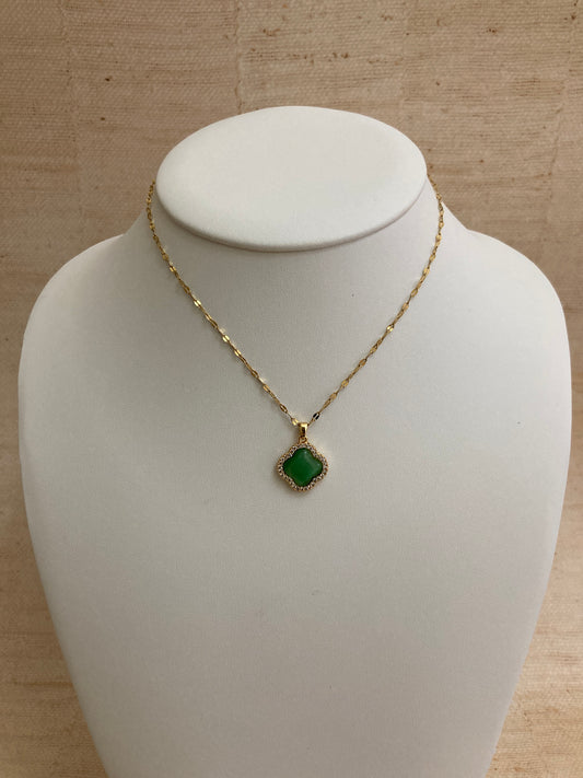 Emerald Cubic Zirconia Studded Clover Necklace (ST834)