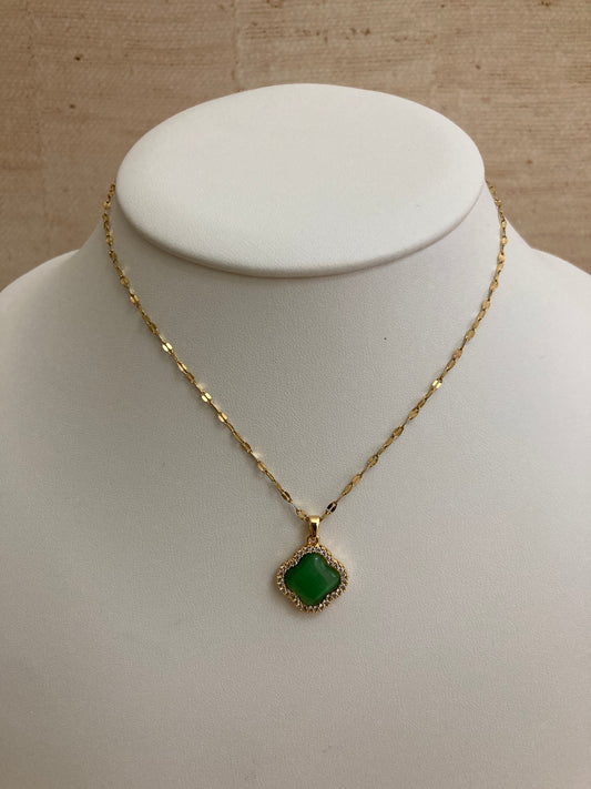 Emerald Cubic Zirconia Studded Clover Necklace (ST834)