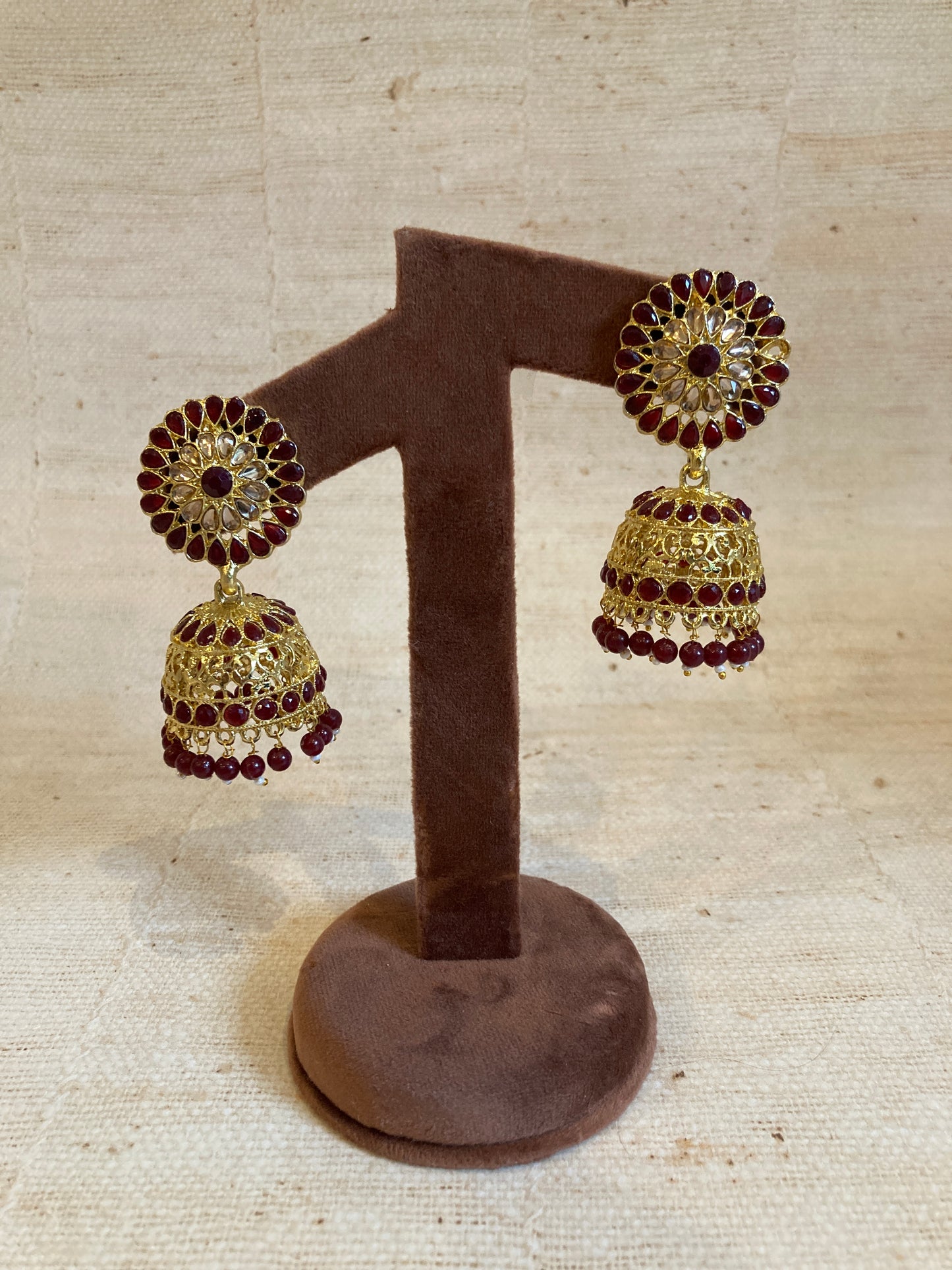 Chand Jhumka Earrings (ST237) (Maroon)