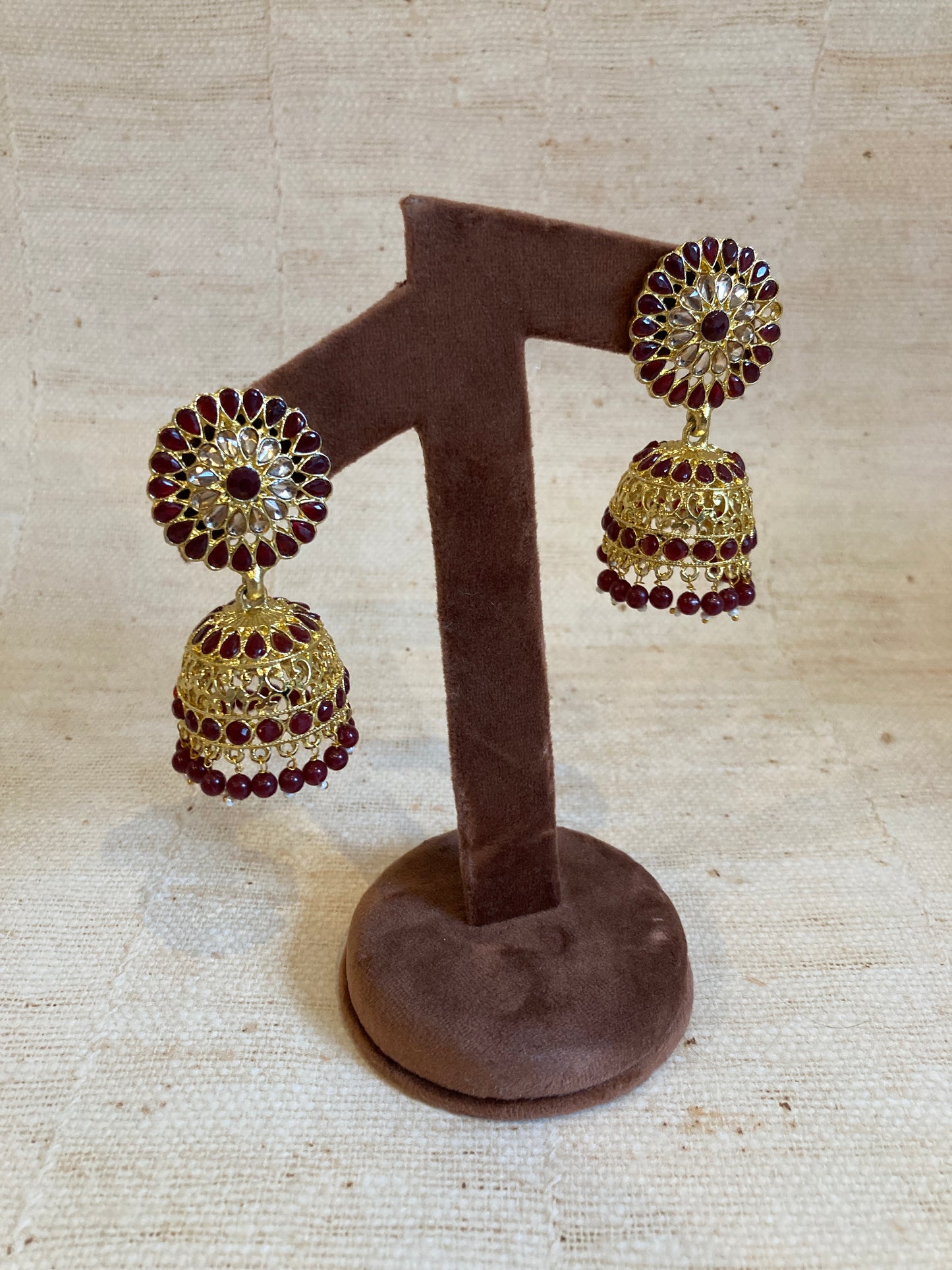 Chand Jhumka Earrings (ST237) (Maroon)