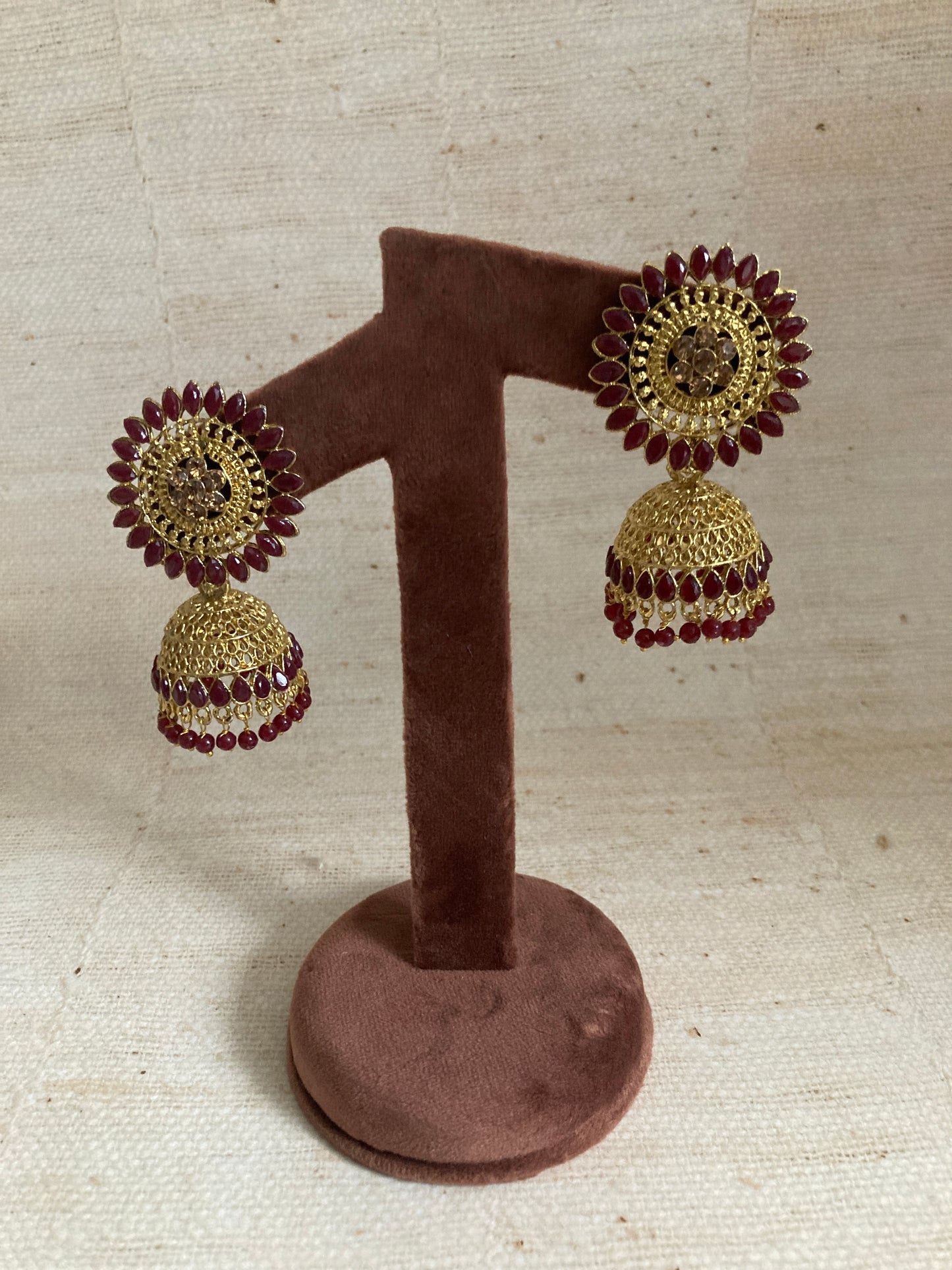 Priya Jhumka Earrings (ST848) (Maroon)