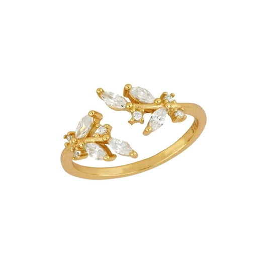 18K Gold Adjustable Dainty Leaf Ring (ST867) (Silver)