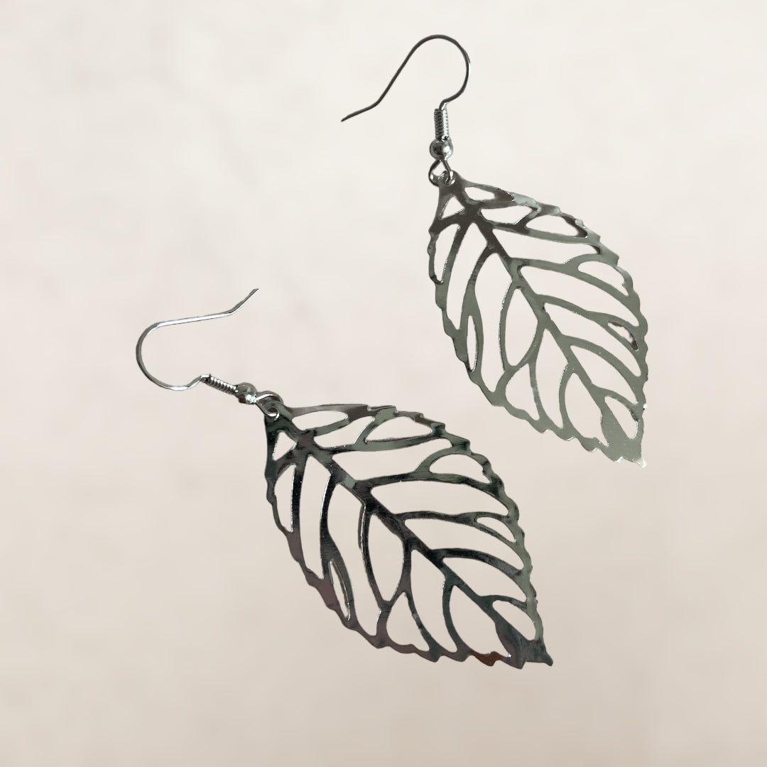 Delicate Statement Leaf Earrings (ST205) (Silver)
