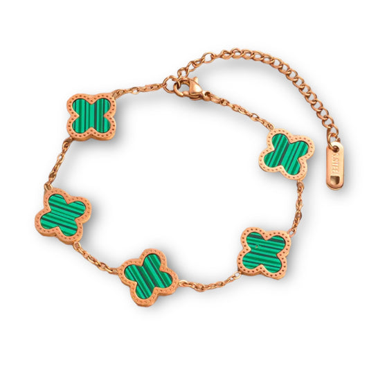 Adina Clover Bracelet (ST374) (Rose Gold Emerald)