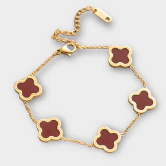 Buy Gold Maroon Adina Clover Bracelet 