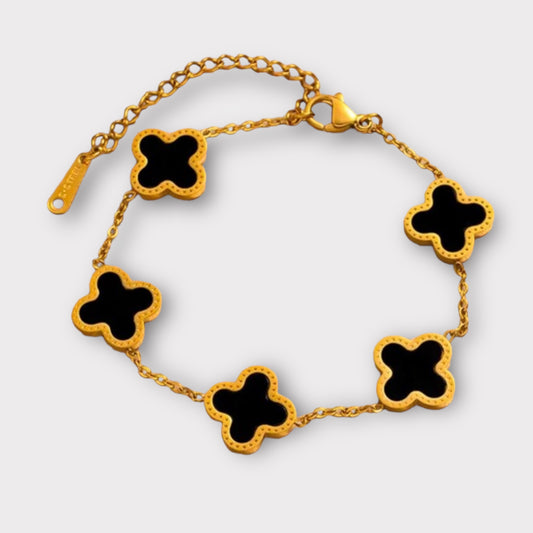 Gold Black Clover Bracelet