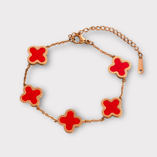 Adina Clover Bracelet (ST374) (Rose Gold Red)