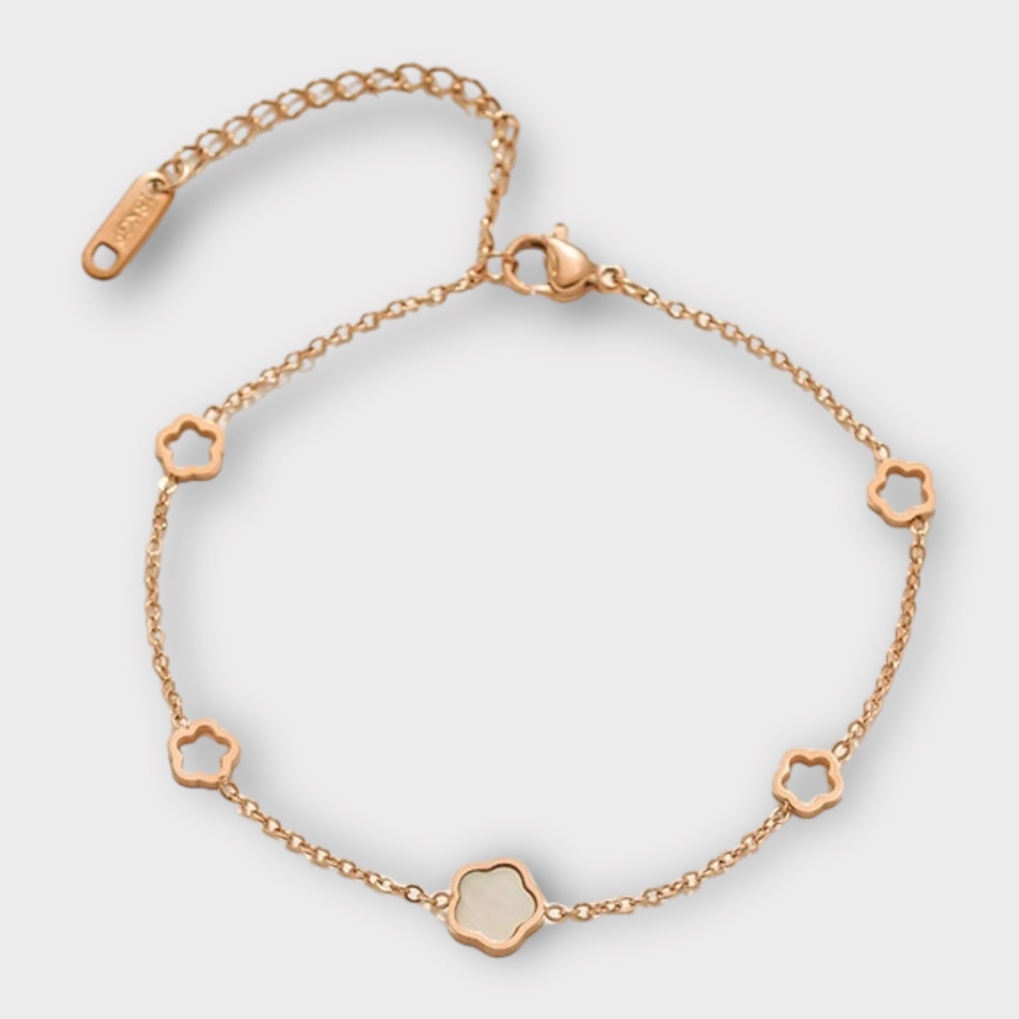 18K Gold Plated Dainty Small Clover Bracelet (ST870) (Rose Gold)