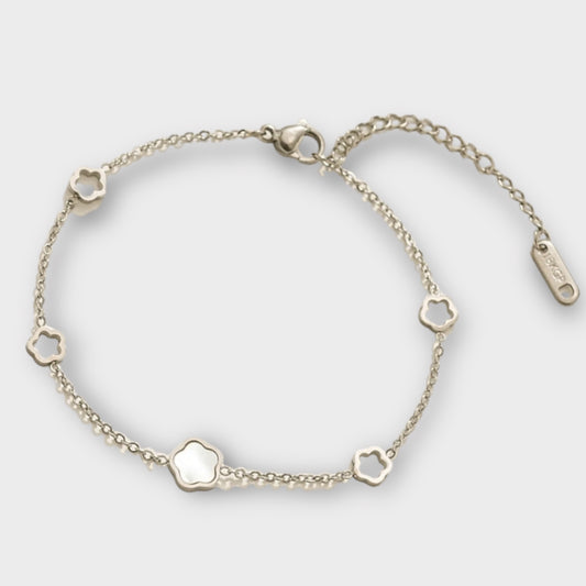 18K Gold Plated Dainty Small Silver Clover Bracelet (ST870)